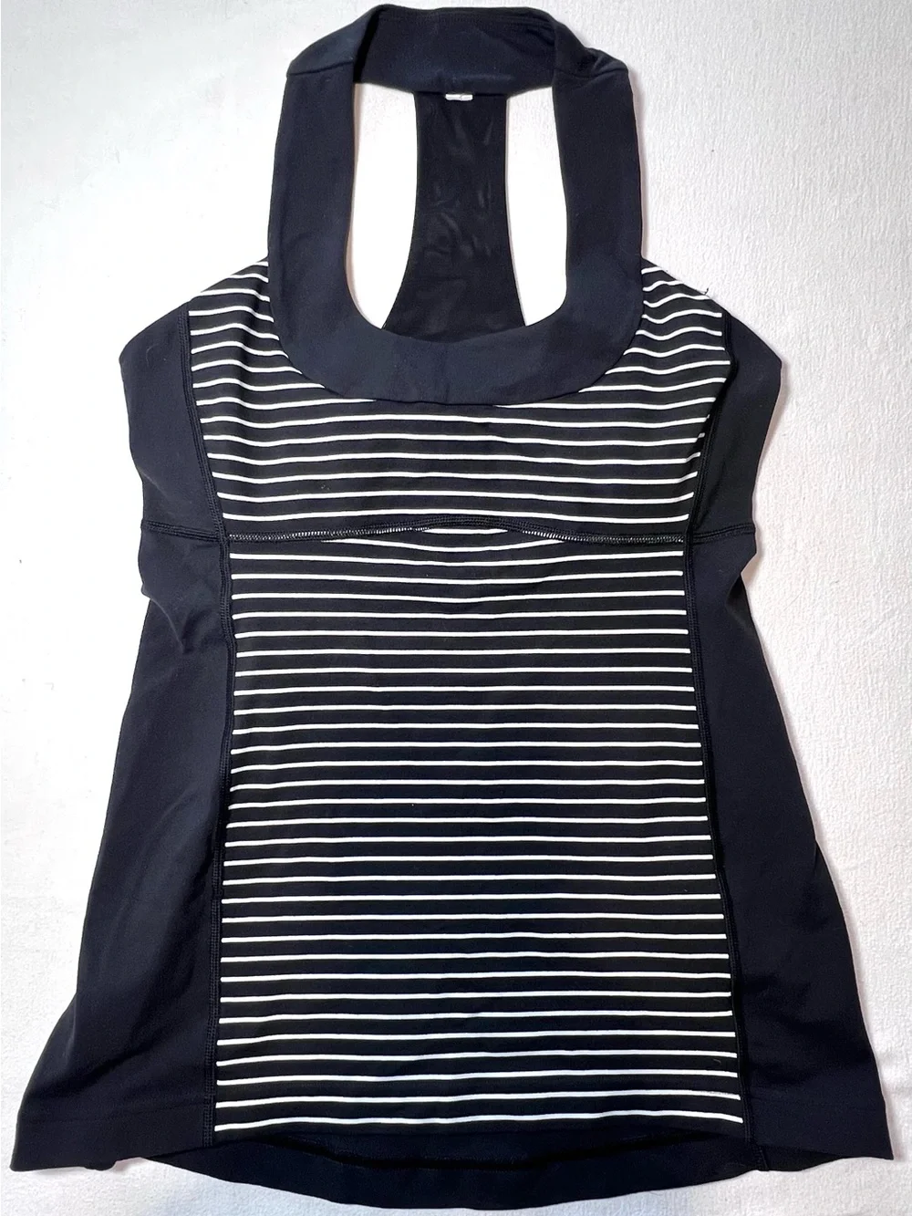 lululemon “Push Your Limits Tank” Black and White Striped Halter #W1E62S